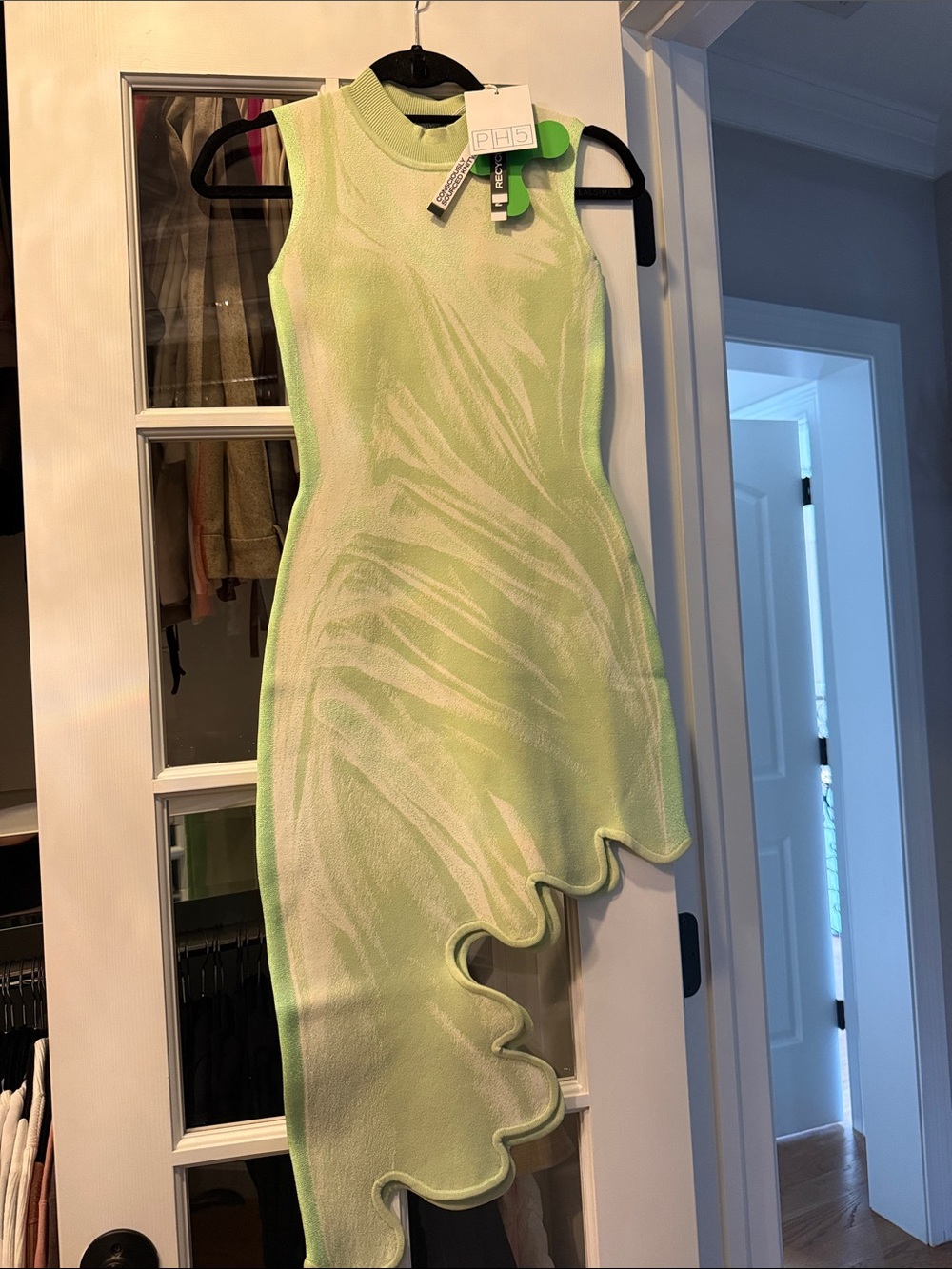 PH5 Neon Lime Asymmetrical Ruffled Hem Knit Dress